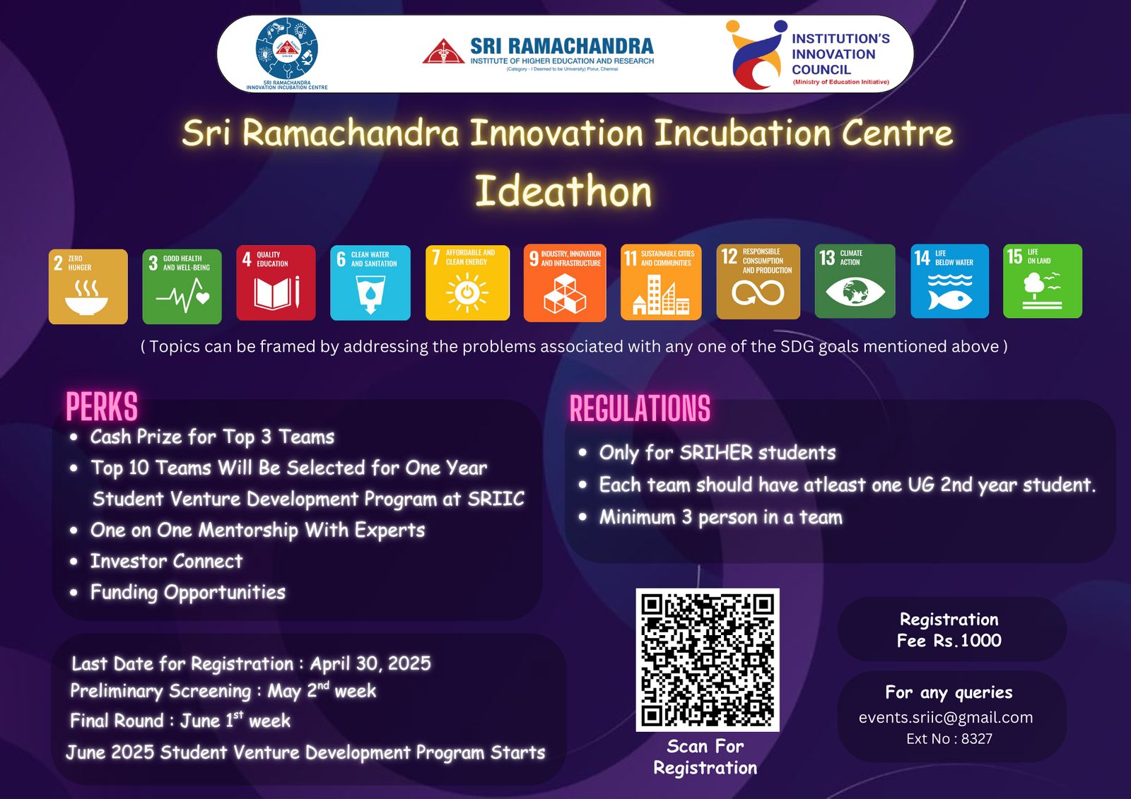 Sri Ramachandra Innovation Incubation Centre is organising Ideathon 2025